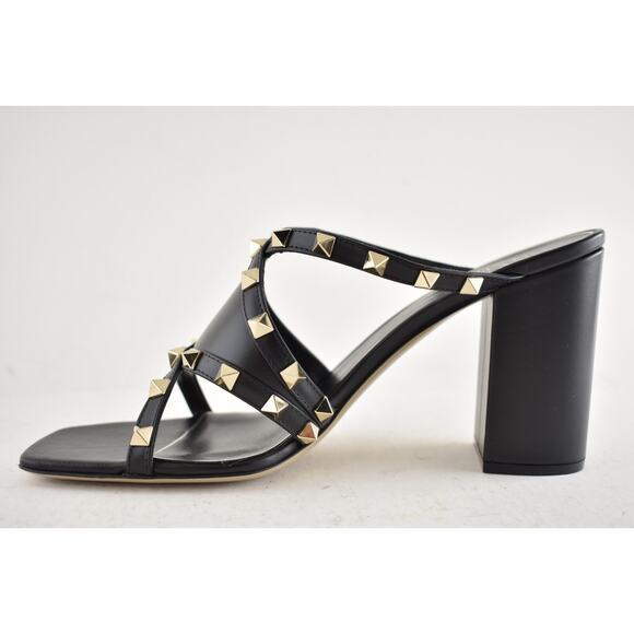 Valentino Rockstud Crisscross Leather Black Strappy Pump Block Heel Sandal 38.5 - Picture 11 of 14